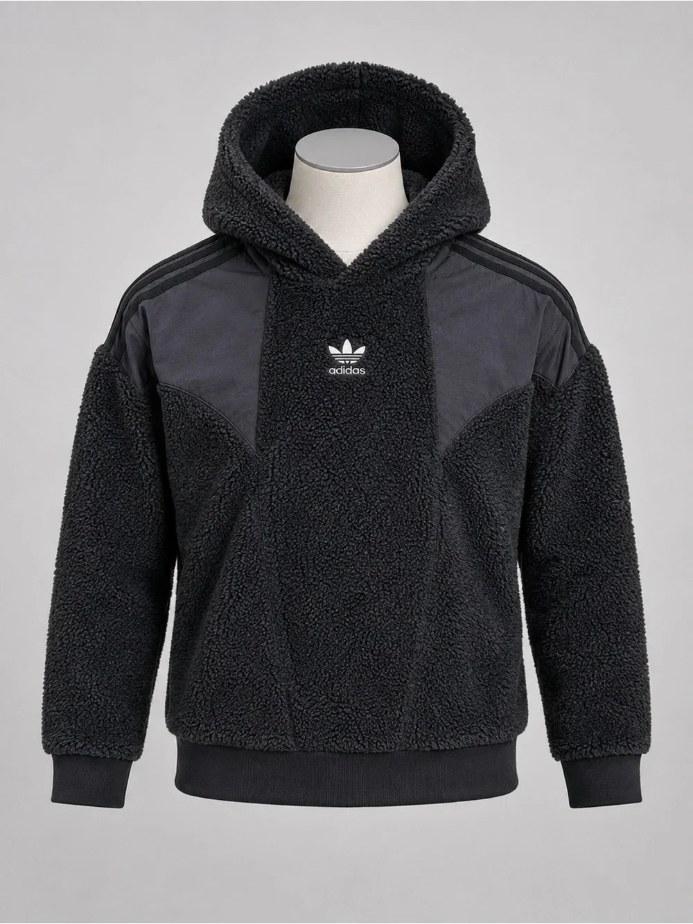 Adidas Originals Black Sherpa Fleece Pullover Hoodie Youth L 13–14